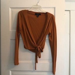 Long sleeve burnt orange tie crop top